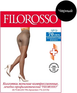 Колготки Lift UP Бразильский эффект "Filorosso", 1 класс, 70 den, размер 4, черные, компрессионные лечебно-профилактические 9641
